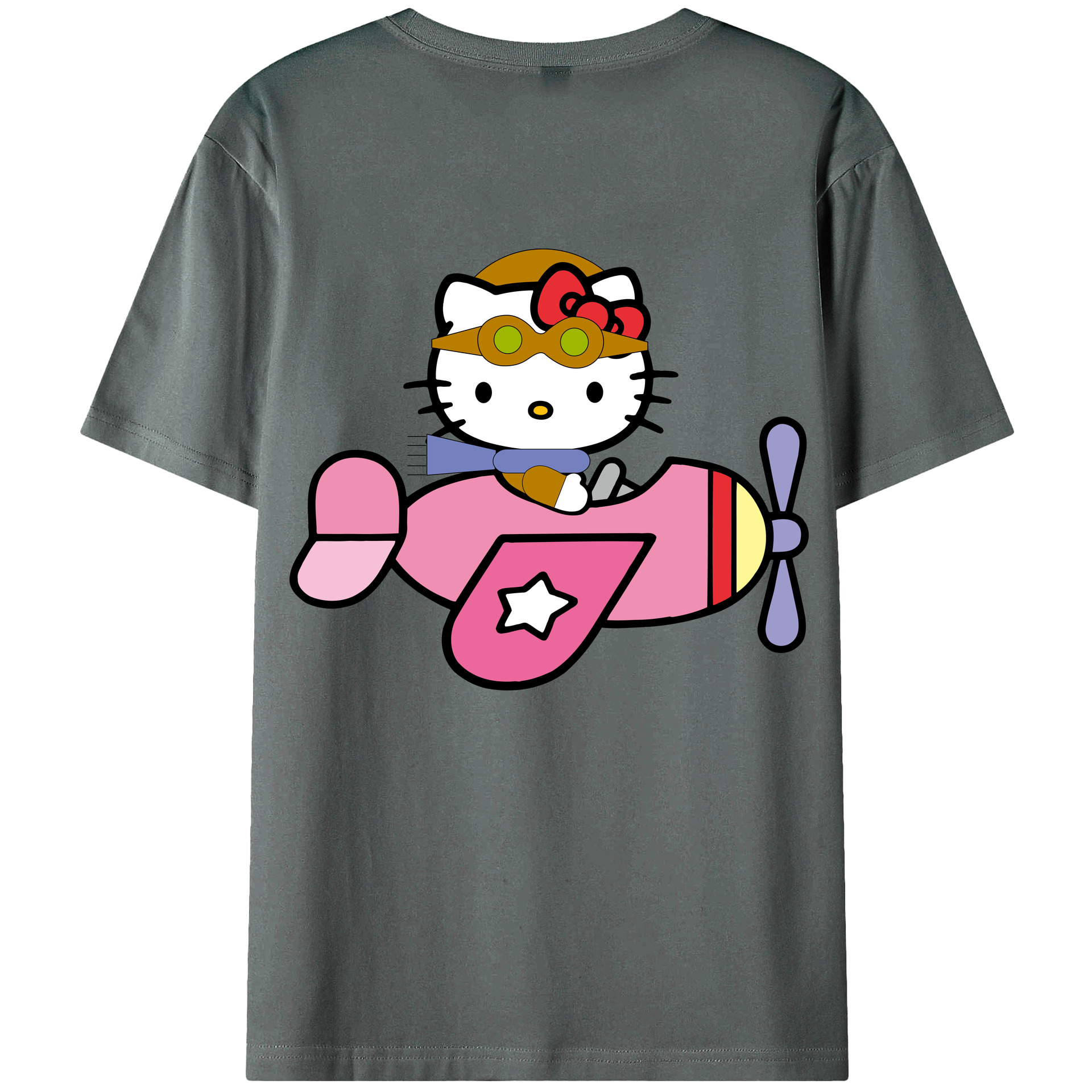 （画像用） Hello Kitty ハローキティ 綿100％ メンズ半袖Tシャツ（バックプリント） 通気性